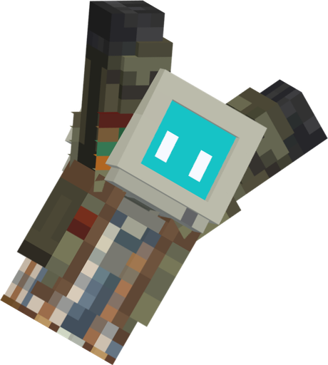 The GribleyGames Minecraft skin, cheering with both arms raised